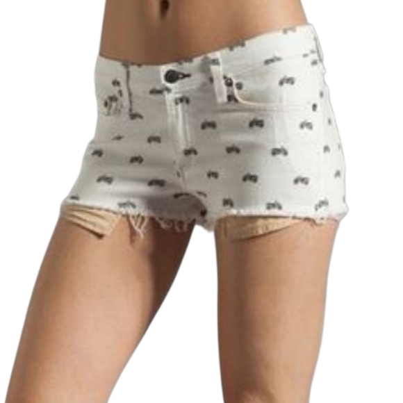 Rag & Bone Mila Motorcycle Print White Moto Cutoff Denim Jean Shorts size 26 - Picture 1 of 7